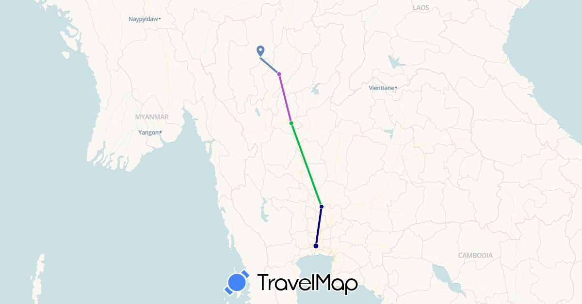 TravelMap itinerary: driving, bus, cycling, train in Thailand (Asia)